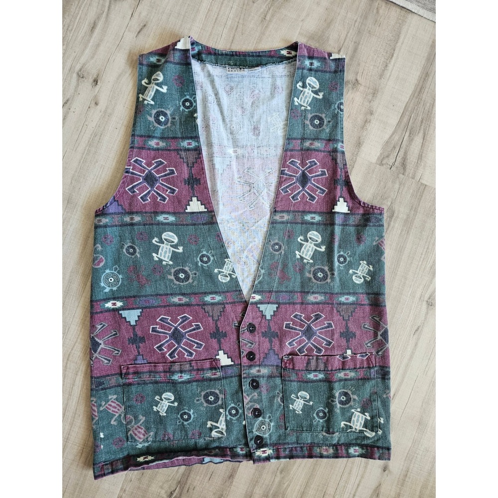Chicos Design Vintage Southwestern Kokopelli Tribal Print Cotton Vest Size 1 L